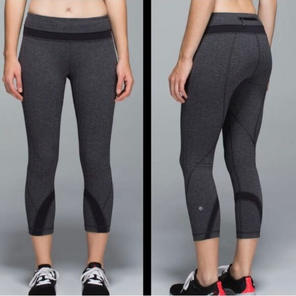 Lululemon Run: Inspire Crop II All‎ Luxtreme Size 6 Giant Herringbone Black - Picture 1 of 12